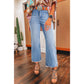 Emilijah Beau Blue Mineral Wash Raw Hem High Waist Flared Jeans