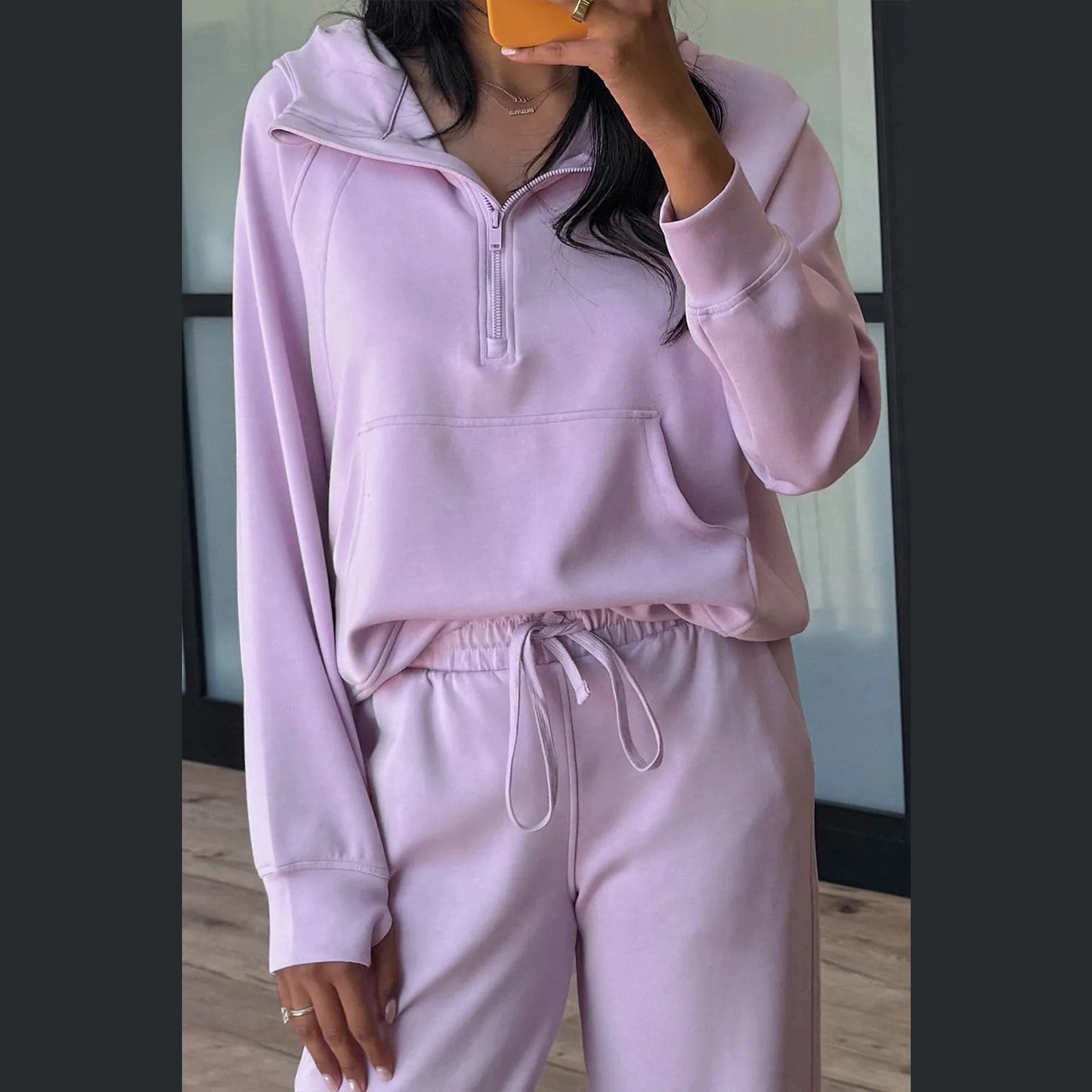 Emma Jane Orchid Bouquet Half Zip Thumbhole Sleeve Hoodie Active Pants 2pcs Outfit