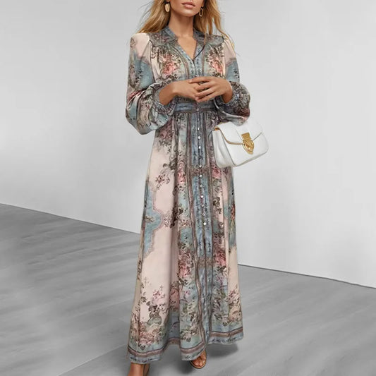 Ensley Split Neck Boho Maxi Dress