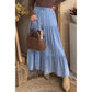 Erin Rose Beau Blue Elastic Waist Ruffled Tiered Flared Denim Maxi Skirt