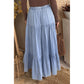 Erin Rose Beau Blue Elastic Waist Ruffled Tiered Flared Denim Maxi Skirt