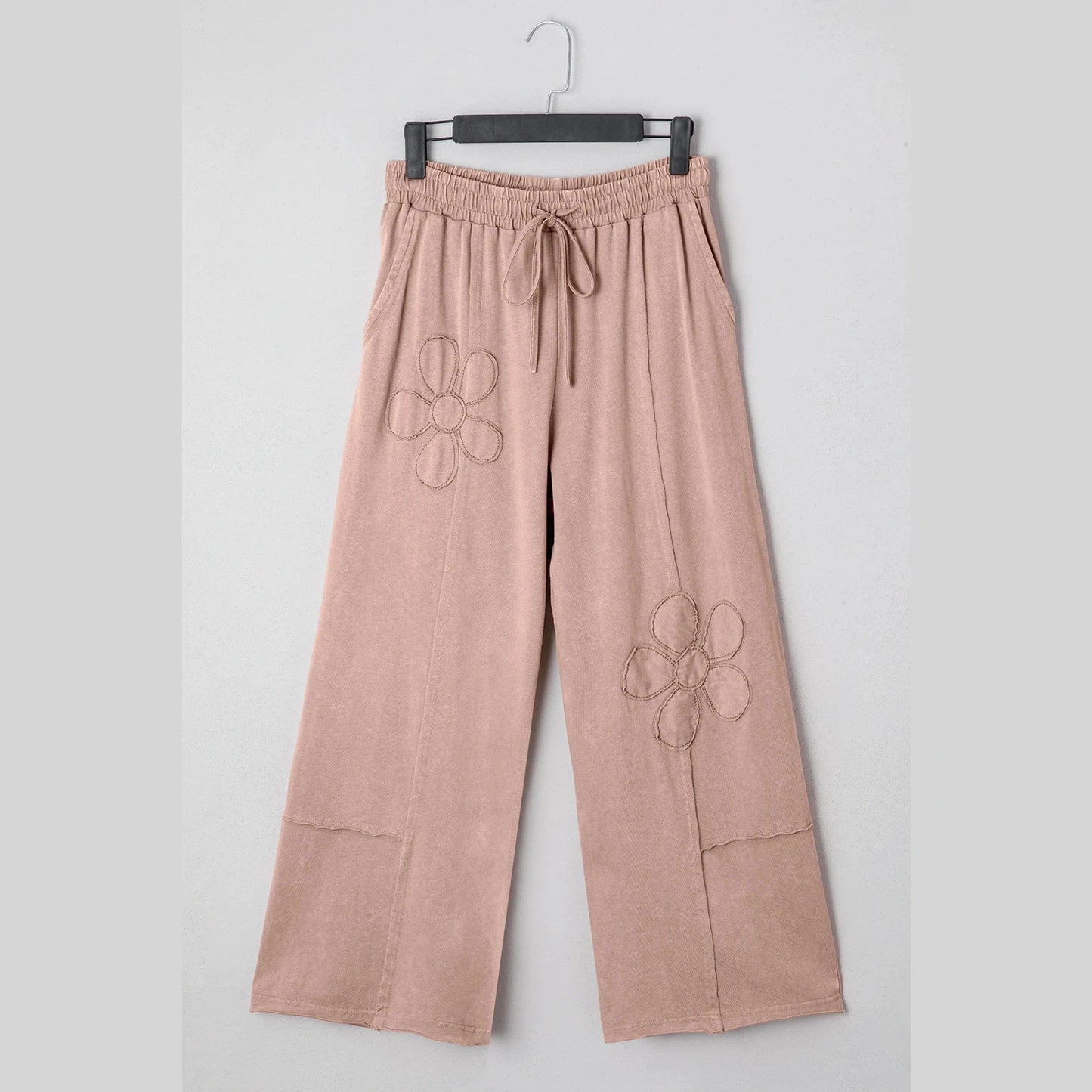 Erina Buckskin Flower Patch Mineral Washed Terry Knit Cropped Wide Leg Pants