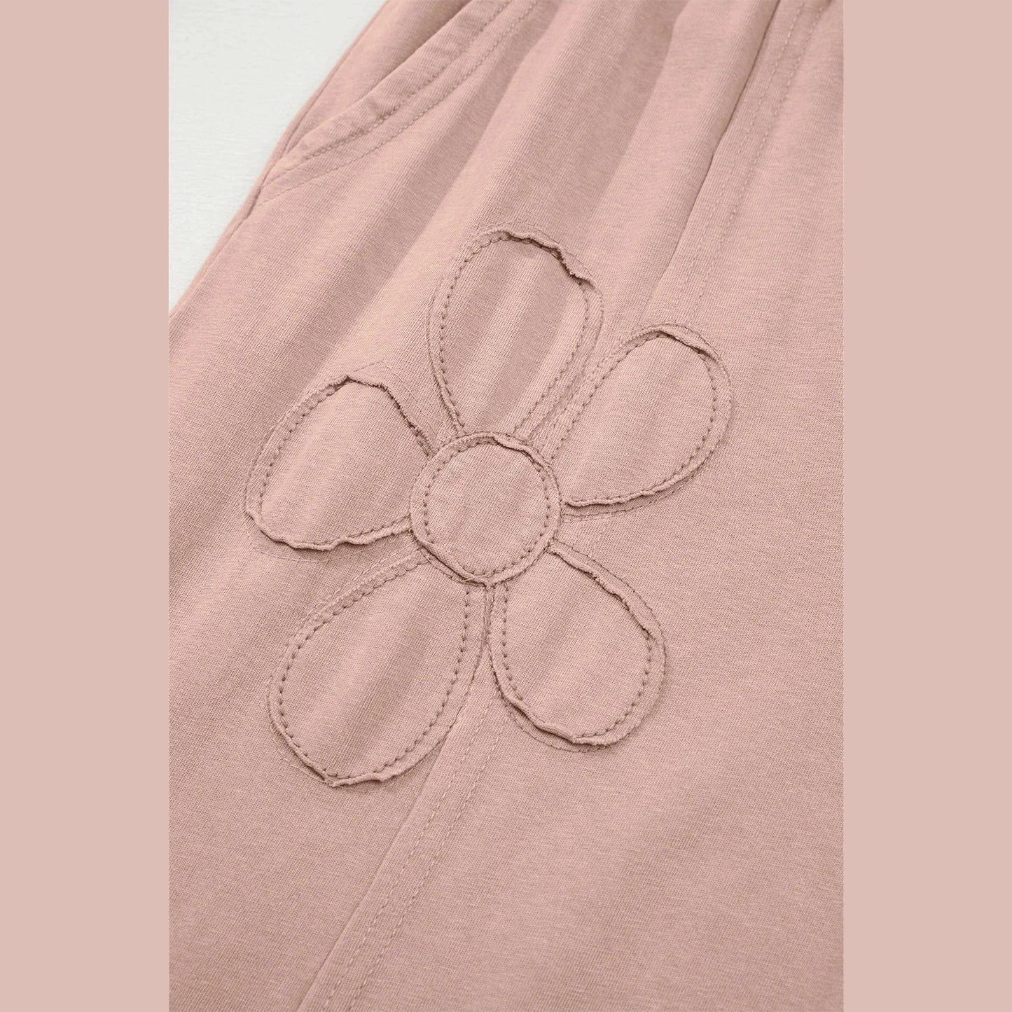 Erina Buckskin Flower Patch Mineral Washed Terry Knit Cropped Wide Leg Pants