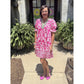 SALE!!!  Erlinda Boho Mixed Print Contrast Trim V Neck Short Sleeve Flared Dress