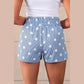 Erma Nell Blue Polka Dot Print Shirred High Waist Casual Shorts