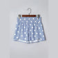 Erma Nell Blue Polka Dot Print Shirred High Waist Casual Shorts
