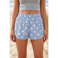 Erma Nell Blue Polka Dot Print Shirred High Waist Casual Shorts