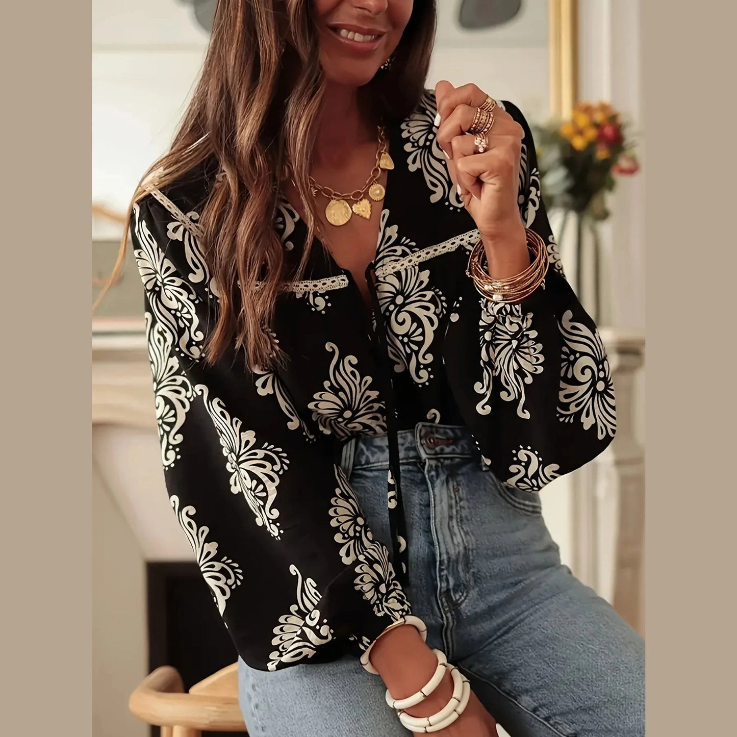 Esmira Chic Noir Floral Blouse