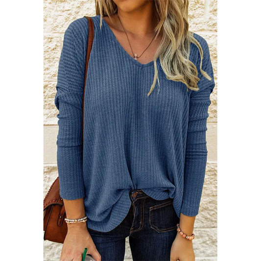 Estee Blue Waffle Knit Oversized Top