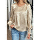Esther Metallic Round Neck Smocked Long Sleeve Blouse