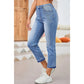 Evalynn Sky Blue Whiskered Wash Raw Hem Cropped Jeans