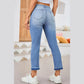 Evalynn Sky Blue Whiskered Wash Raw Hem Cropped Jeans