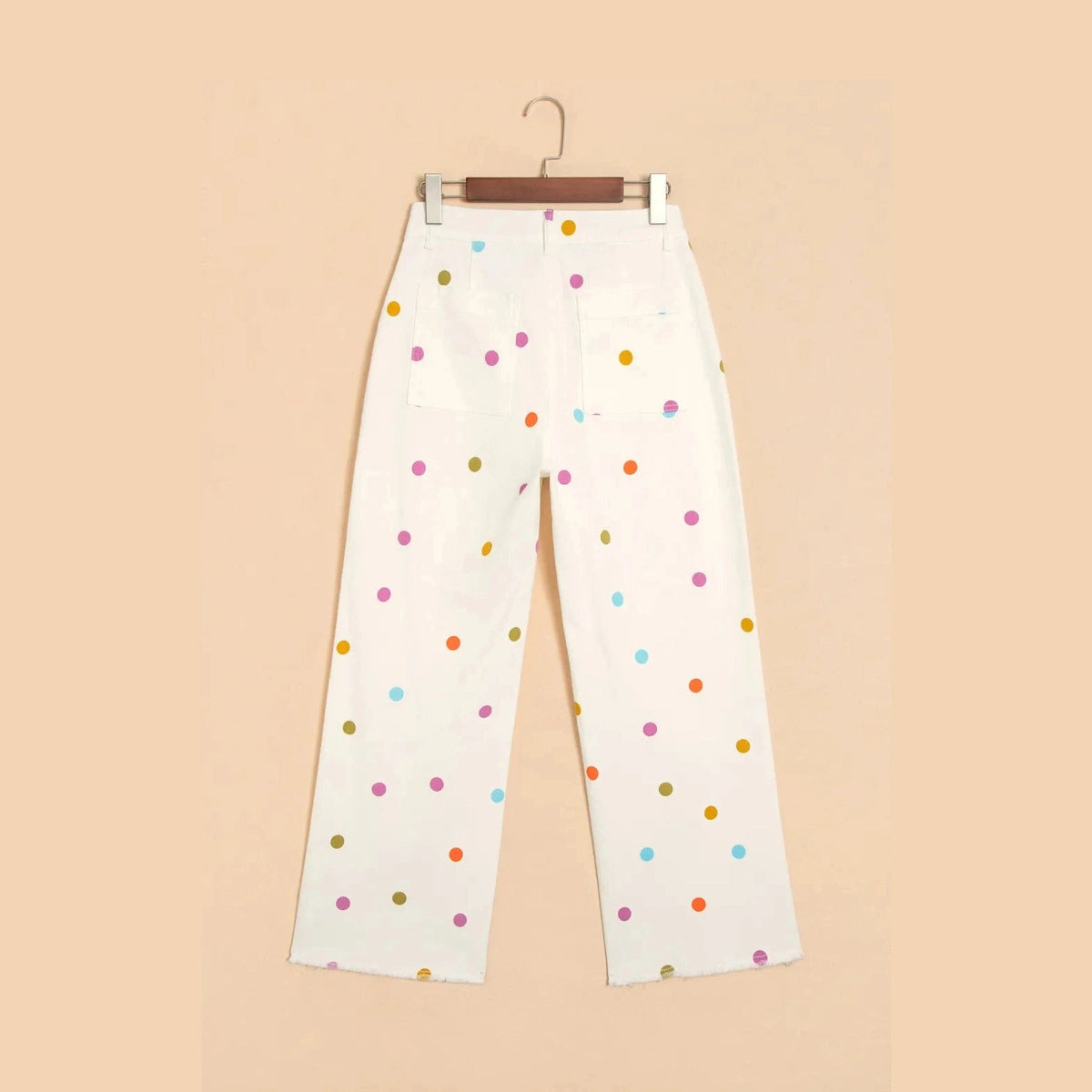 Evella White High Waist Polka Dot Straight Leg Casual Jeans