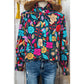 Evelyn Green Floral Knot Split Neck Puff Sleeve Blouse