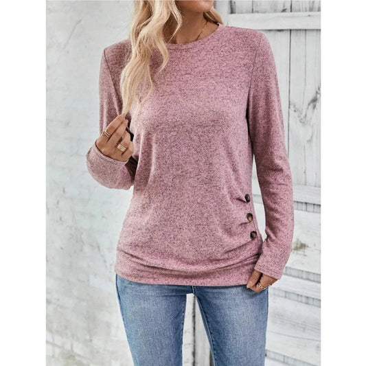 Evette Pink Faux Side Button Long Sleeve Shirt