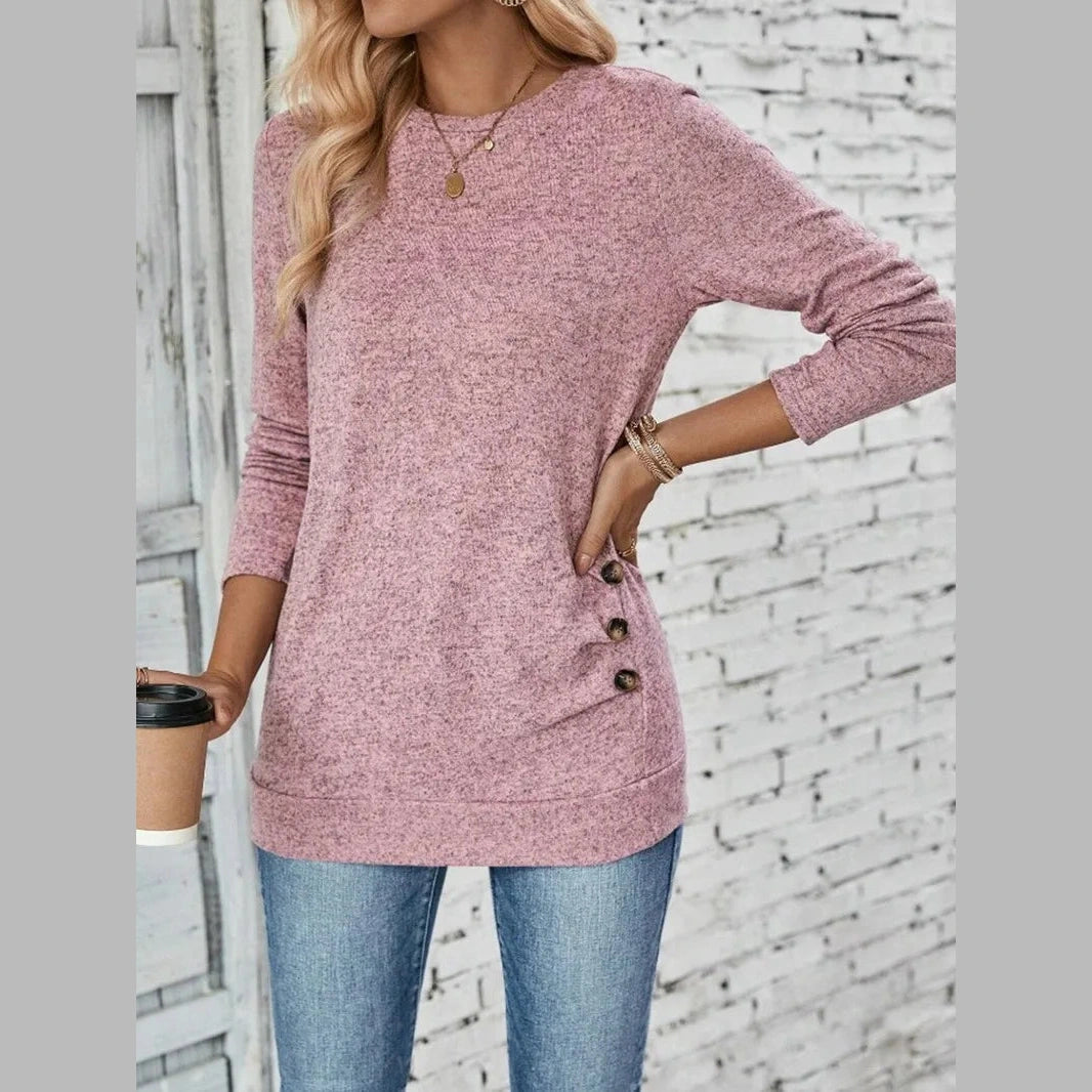 Evette Pink Faux Side Button Long Sleeve Shirt