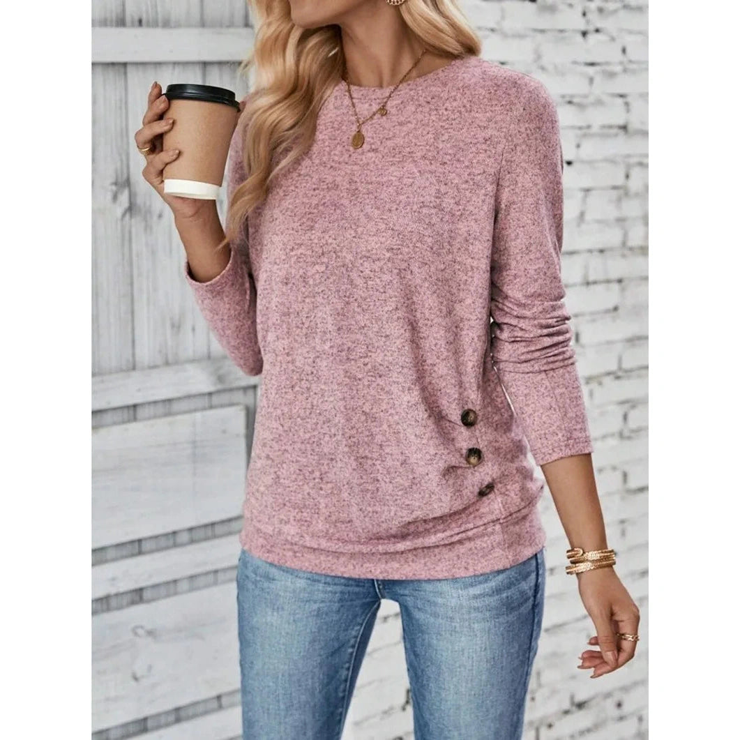 Evette Pink Faux Side Button Long Sleeve Shirt