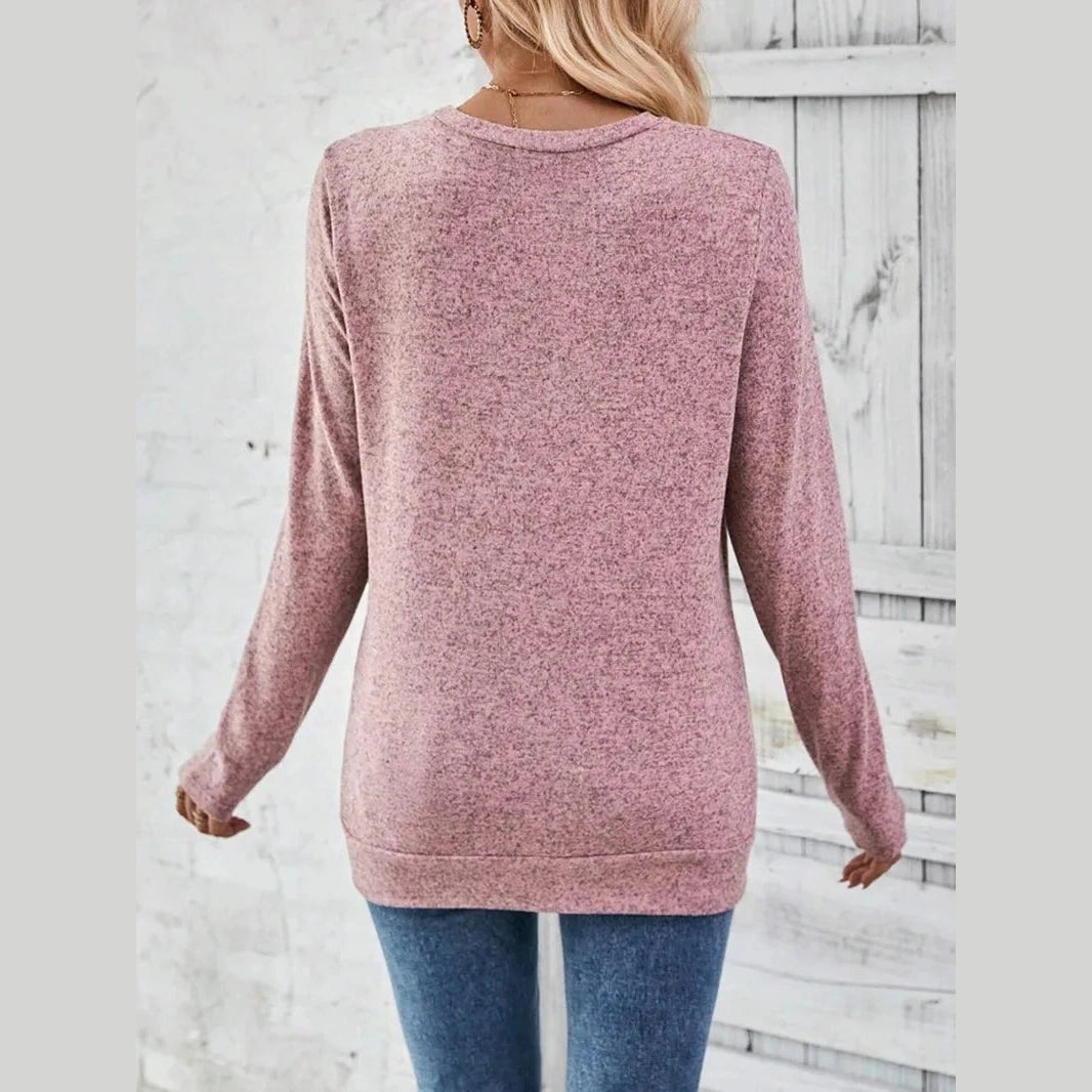 Evette Pink Faux Side Button Long Sleeve Shirt