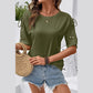 Evie Moss Green Drawstring Shoulder Detail Crew Neck Tee