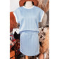 Evyn Beau Blue Contrast Trim Textured Crewneck Tee and Pocketed Skirt Set