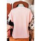 Noelle Pink Corded Knit Color Block Pocketed Crew Neck T Shirt