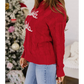 Fiery Red Falala Cable Knit Christmas Dropped Shoulder Pullover Sweater