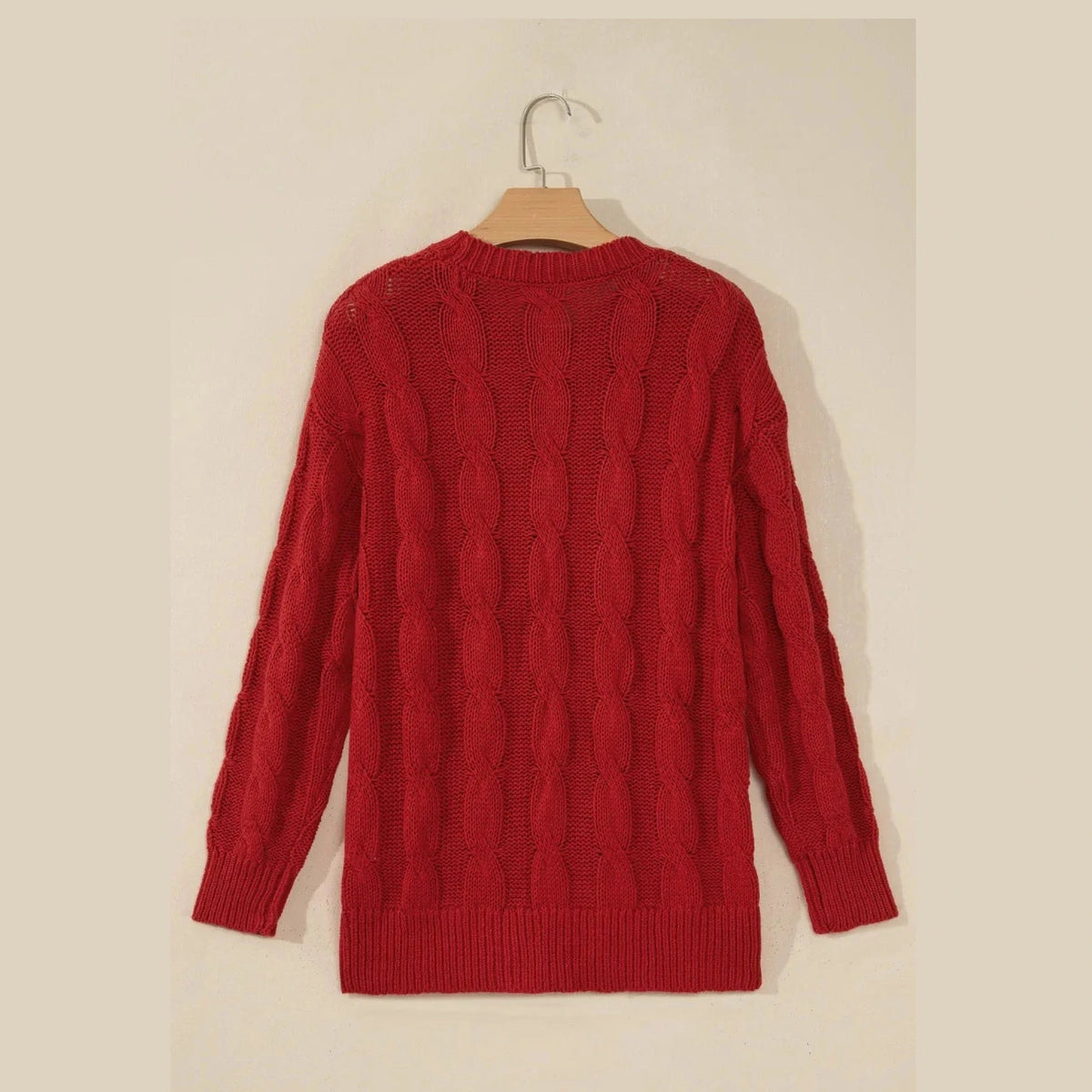 Fiery Red Falala Cable Knit Christmas Dropped Shoulder Pullover Sweater