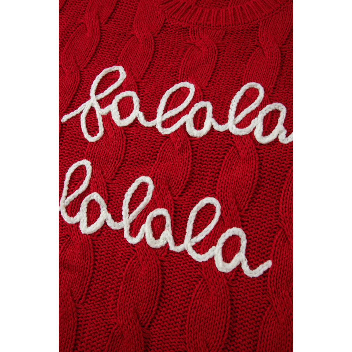 Fiery Red Falala Cable Knit Christmas Dropped Shoulder Pullover Sweater