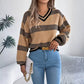 Faithlynn V Neck Striped Loose Fit Sweater - 3 Colors