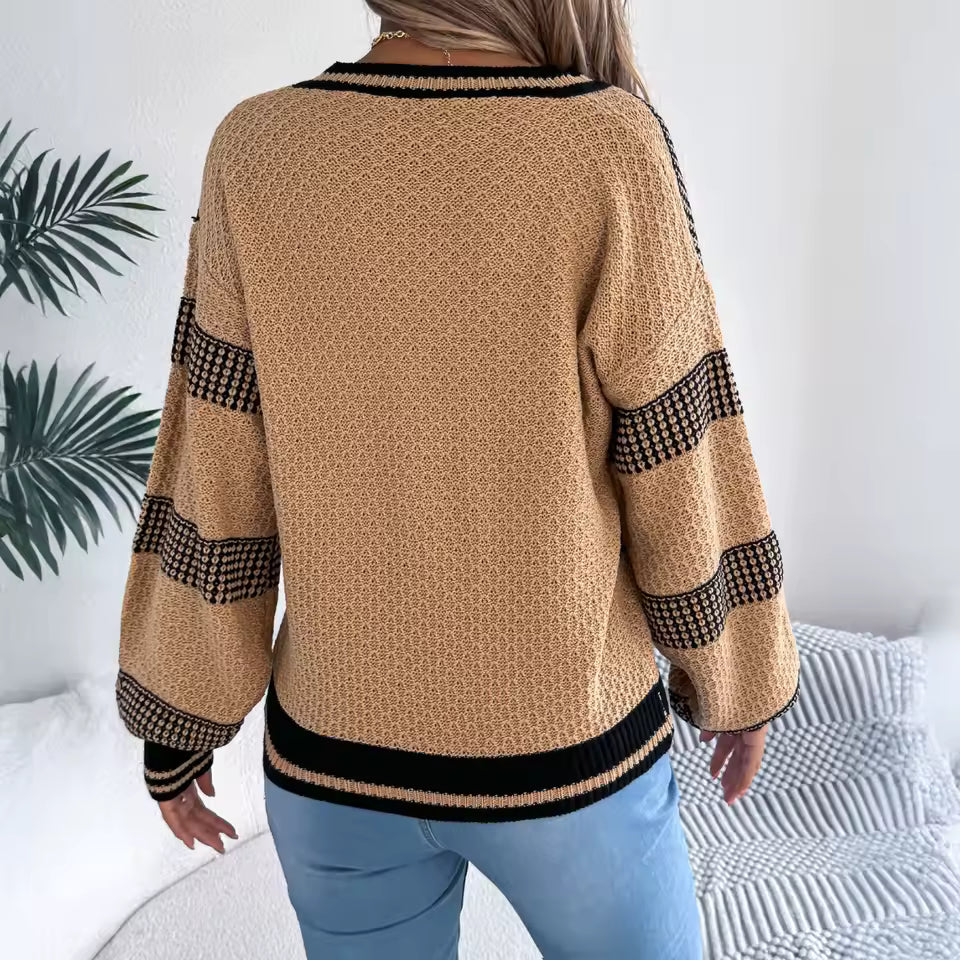 Faithlynn V Neck Striped Loose Fit Sweater - 3 Colors
