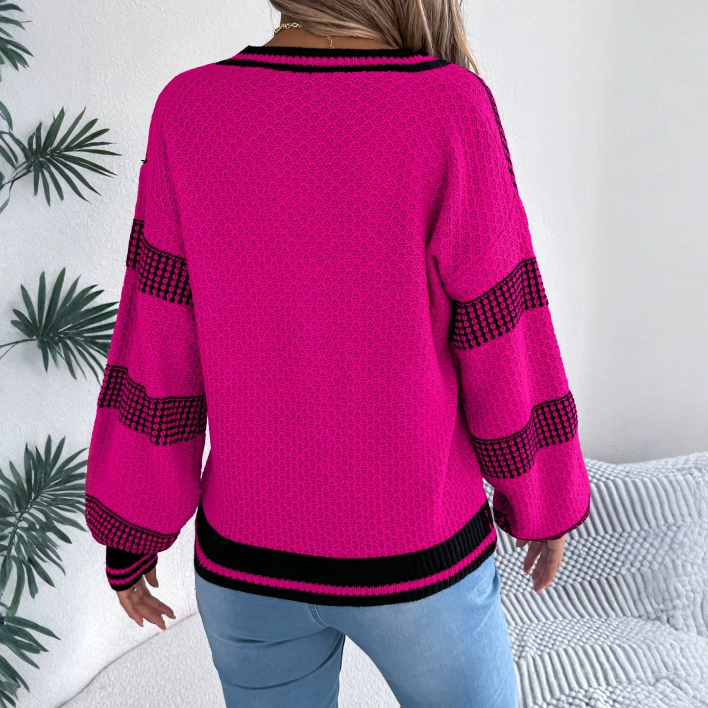 Faithlynn V Neck Striped Loose Fit Sweater - 3 Colors