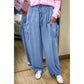 Farrah Beau Blue Drawstring Elastic Waist Pocketed Loose Denim Pants