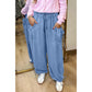 Farrah Beau Blue Drawstring Elastic Waist Pocketed Loose Denim Pants