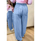 Farrah Beau Blue Drawstring Elastic Waist Pocketed Loose Denim Pants