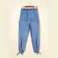 Farrah Beau Blue Drawstring Elastic Waist Pocketed Loose Denim Pants