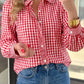 Fawna Red Plaid Long Sleeve Button Down Frill Detail Casual Shirt