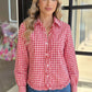 Fawna Red Plaid Long Sleeve Button Down Frill Detail Casual Shirt