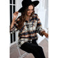 Fawna Navy Geometric Plaid Print Pocketed Shirt