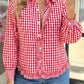 Fawna Red Plaid Long Sleeve Button Down Frill Detail Casual Shirt