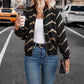 Faylinn Black and Gold Sawtooth Printed Zipper Front Jacket
