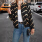 Faylinn Black and Gold Sawtooth Printed Zipper Front Jacket