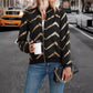 Faylinn Black and Gold Sawtooth Printed Zipper Front Jacket