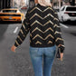 Faylinn Black and Gold Sawtooth Printed Zipper Front Jacket