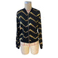 Faylinn Black and Gold Sawtooth Printed Zipper Front Jacket