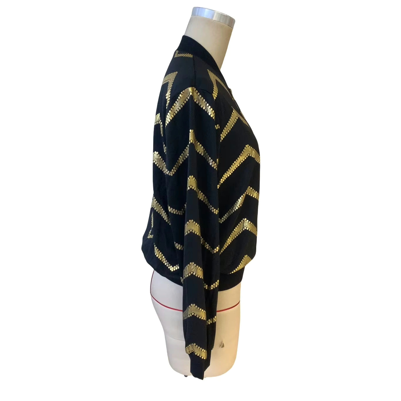 Faylinn Black and Gold Sawtooth Printed Zipper Front Jacket