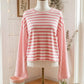 Emilia Pink Stripe Textured Contrast Dropped Long Sleeve Top