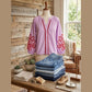 Valerie Orchid Bouquet Contrast Detail Long Sleeve Decorative Neckline Cotton Blouse