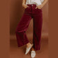 Ferryn Burgundy Corduroy Solid Color High Waist Wide Leg Pants