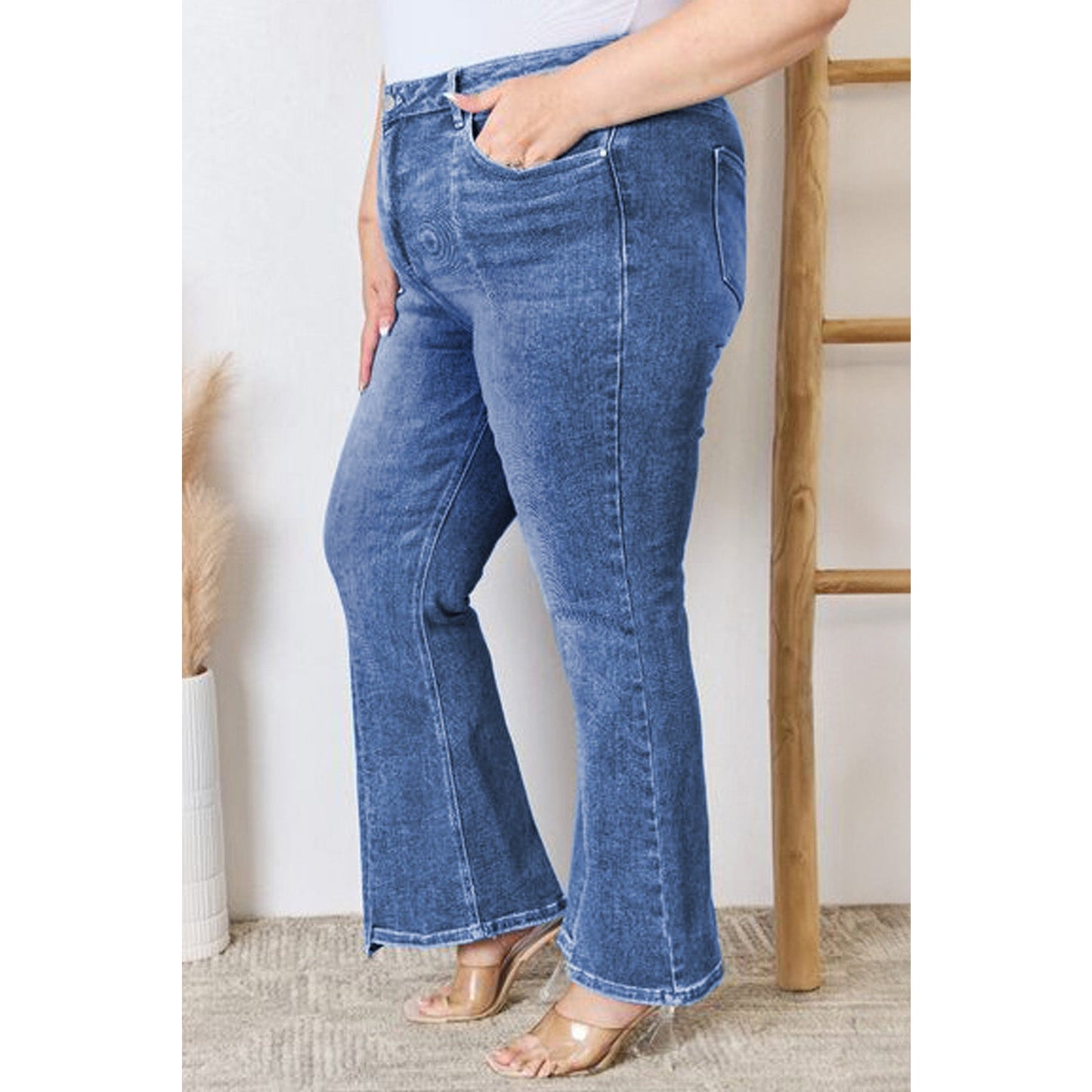 Ferryn Blue PLUS SIZE Exposed Seam High Waist Flare Jeans