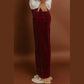 Ferryn Burgundy Corduroy Solid Color High Waist Wide Leg Pants
